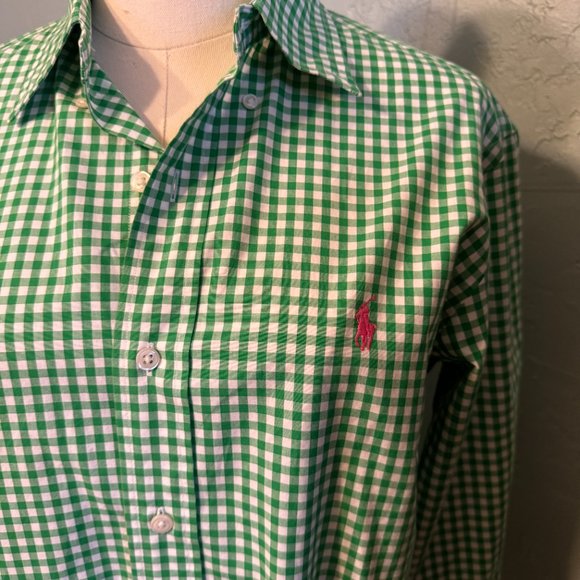 Ralph Lauren Men's Small Custom Fit Green Check Button Up Shirt - Picture 5 of 5